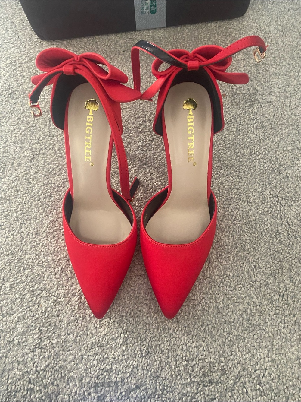 Red Pointed-Toe Bow Ankle-Strap Heels size 34